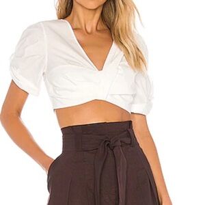 ALC White Ryan Puff Sleeve Crop Top sz 10 about a Medium 38 chest